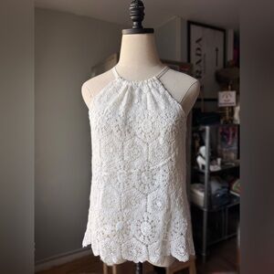 Joie Ivory Lace Halter Top XS | Romantic Crochet Floral Boho Bridal Tank